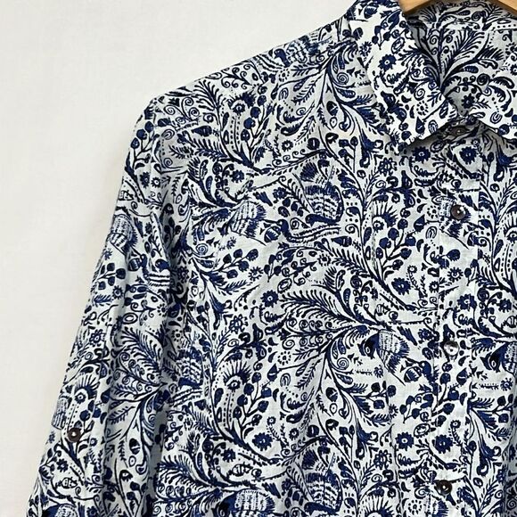 RAGA Man Blue and White Floral long sleeve button up shirt NWT size Medium - Picture 3 of 13
